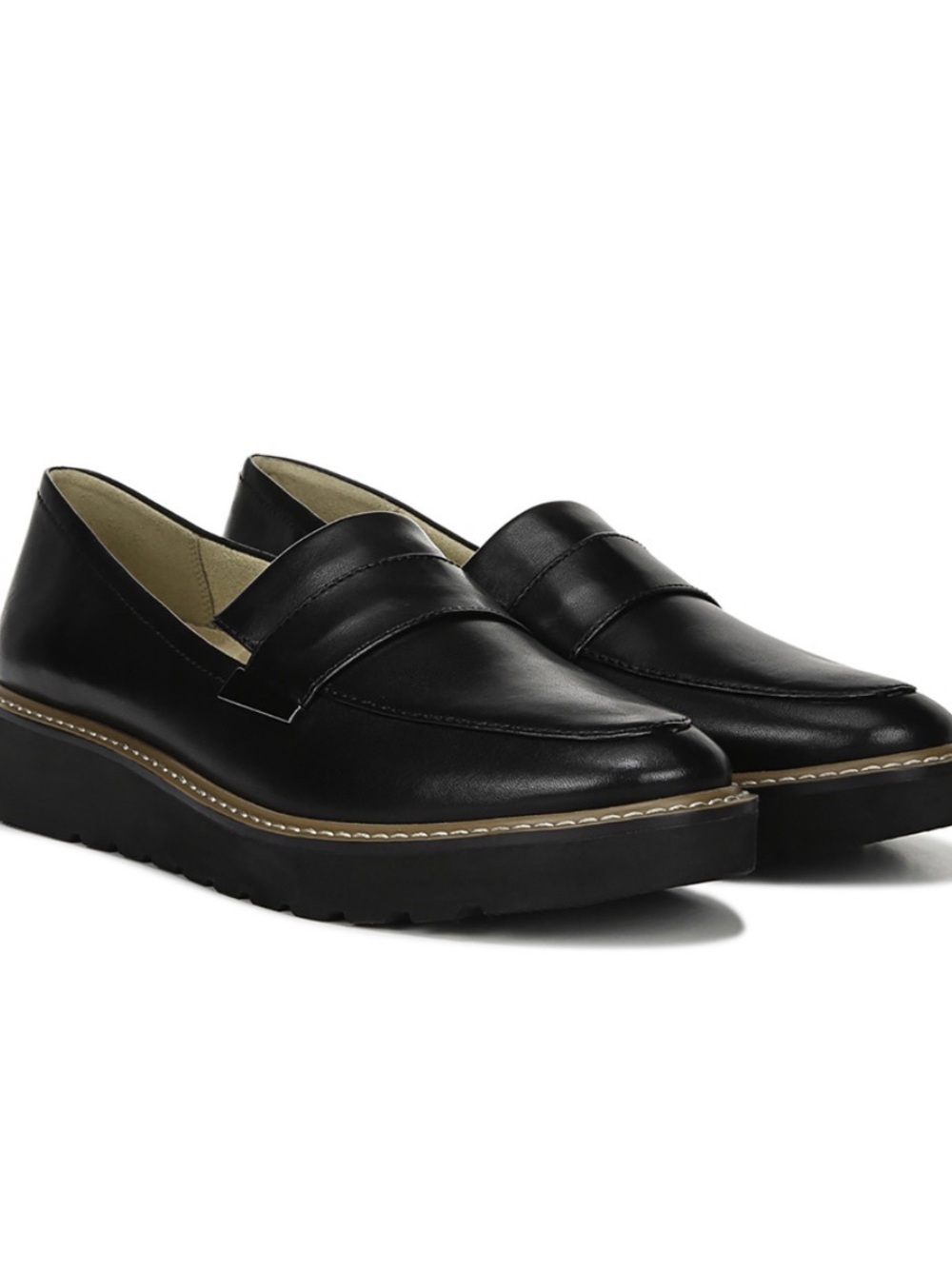 Naturalizer Adiline Black Leather Platform Loafers G5143L2002